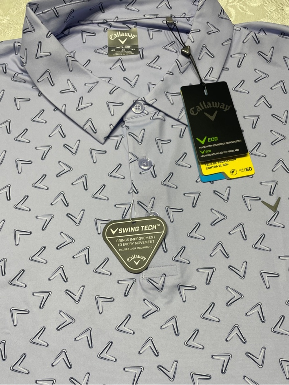 NWT Callaway Lavender color. Golf Polo All-Over Chevron V Print. Size 4X.